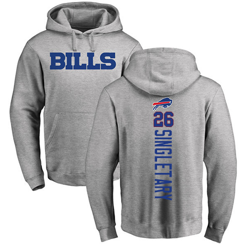 Men NFL Buffalo Bills #26 Devin Singletary Ash Backer Pullover Hoodie Sweatshirt
